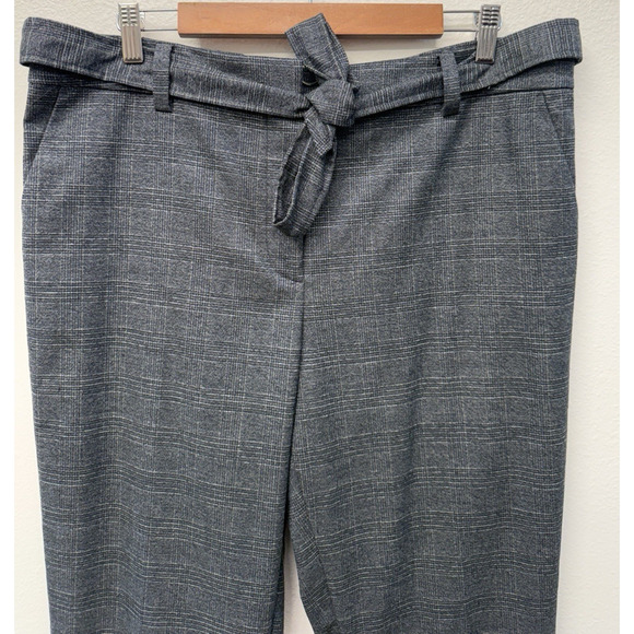 Ann Taylor Loft Trouser Pants Womens Size 14 Grey Plaid Belt Tie Office NWT - Picture 3 of 7